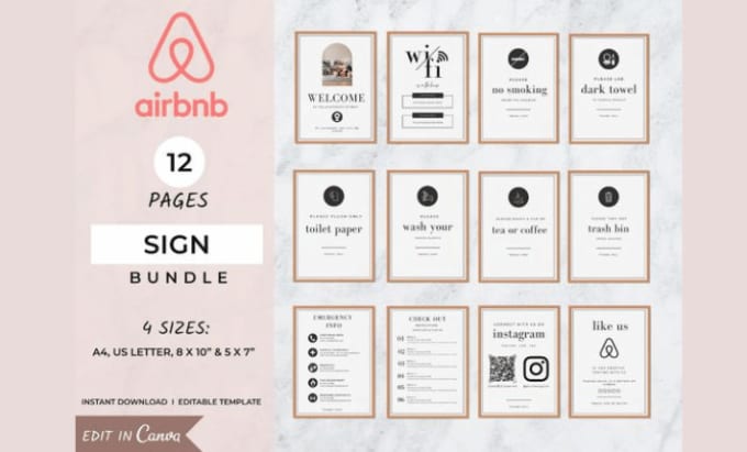 Gig Preview - Send you a ready to edit airbnb sign bundle canva template