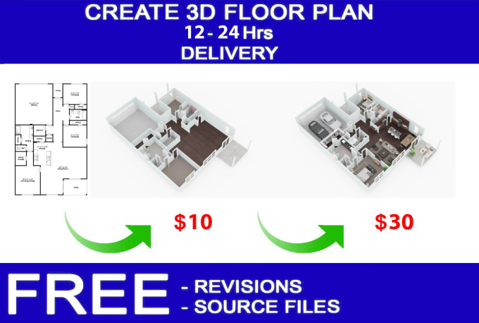 Gig Preview - Convert the 2d to 3d floor plan in express delivery