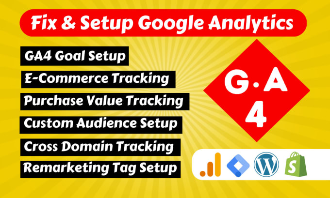 Gig Preview - Fix or setup google analytics 4, ga4 ecommerce tracking, conversion tracking GTM