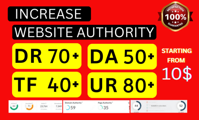 Gig Preview - Increase moz da , ahrefs dr,ur trust flow increase  tf,cf domain authority