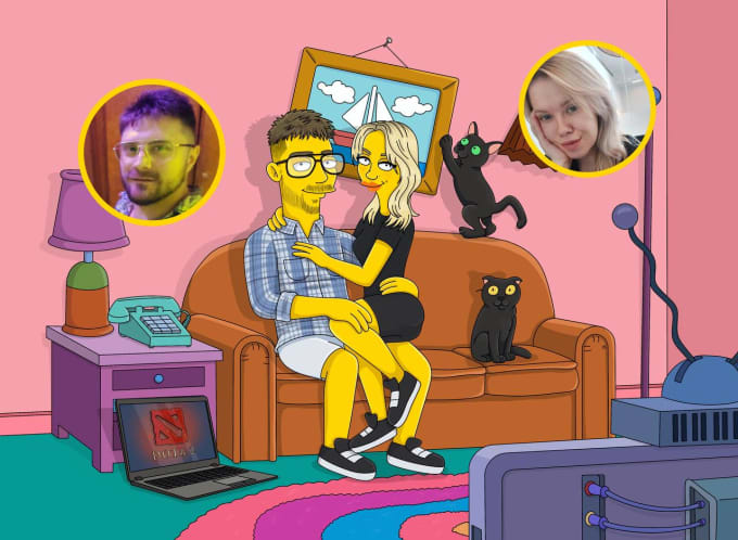 Gig Preview - Cartoon digital portrait in the style of the simpsons