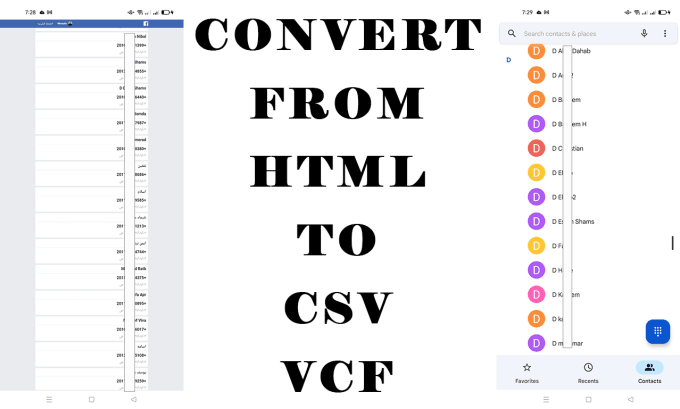 Gig Preview - Convert your facebook contacts file from HTML to CSV , vcard , xlsx