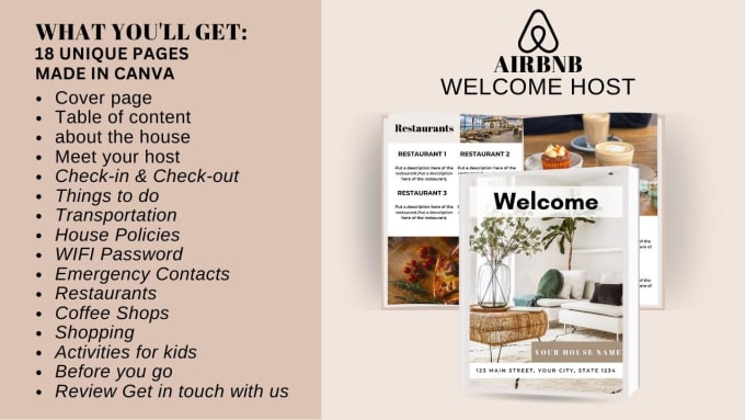 Gig Preview - Send you luxury editable airbnb welcome book canva template