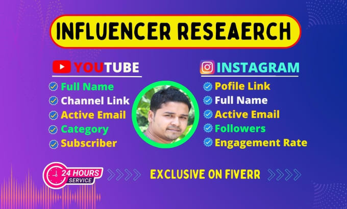 Gig Preview - Collect best influencer for youtube instagram podcast and email leads