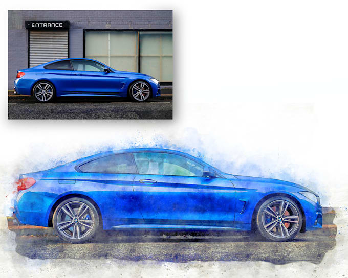 Gig Preview - Do car custom digital watercolor portrait, car painting from photo