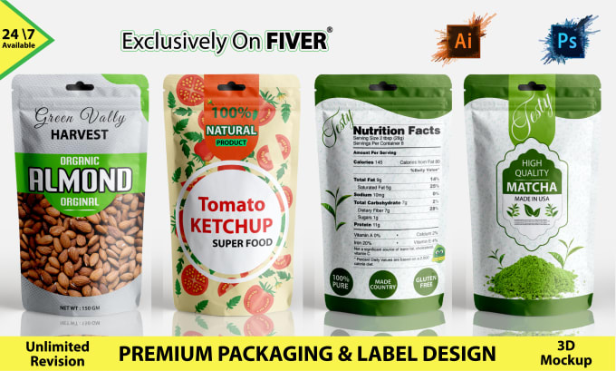 Gig Preview - Do custom coffee label, cbd packaging, food pouch, mylar bag