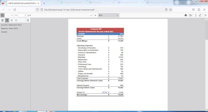 Gig Preview - Prepare financial statement profit and loss balance sheet and cashflow