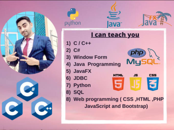 Gig Preview - Tutor java, python, cpp, r , c, c sharp and web programming teacher