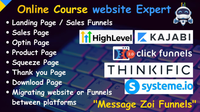 Gig Preview - Setup online course website on kajabi thinkific click funnels 2 0 gohighlevel