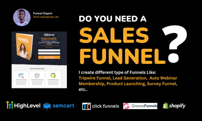 Gig Preview - Design online course sales funnel in samcart, gohighlevel, thinkific, kajabi