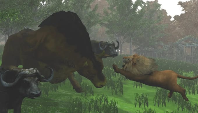 Gig Preview - Create 3d animal fighting animation short film lion vs dinosaur fight animal