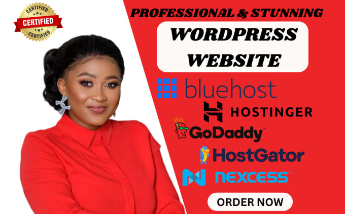 Gig Preview - Design wordpress website on bluehost hostinger hostgator godaddy nexcess