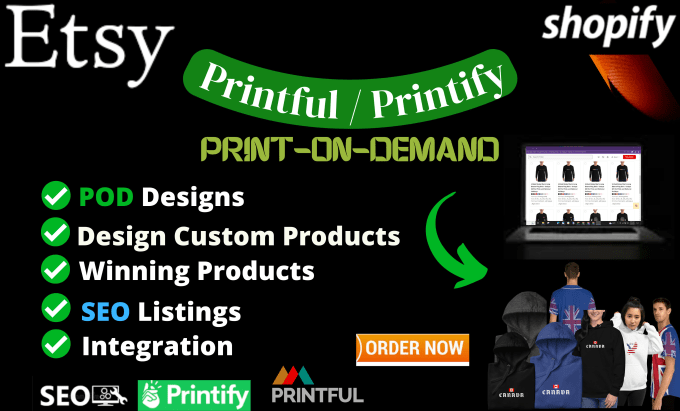 Gig Preview - Design print on demand products, pod printful, pod printify product, integration