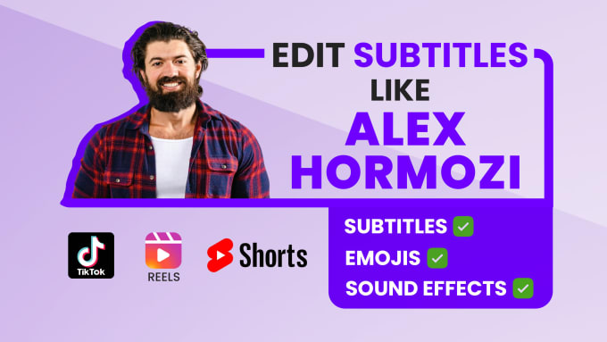 Gig Preview - Edit your reels, tiktoks and youtube shorts just like alex hormozi