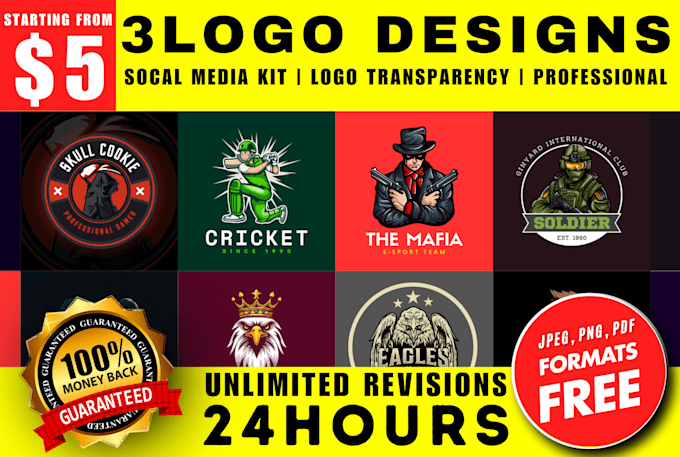 Gig Preview - Create 3 professional, gaming, modern and any logo designs within 10 hours