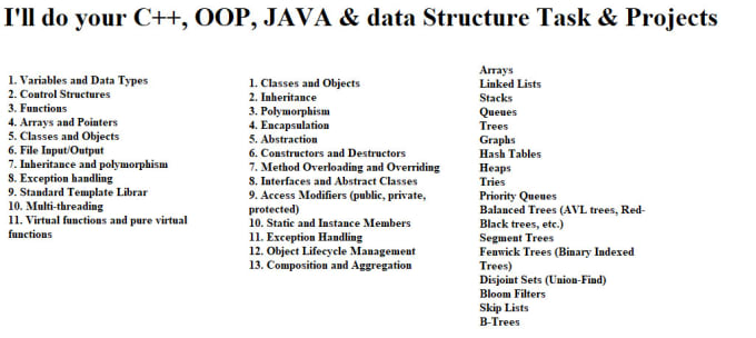 Gig Preview - Assist you in c plus plus and java oop and data structure project