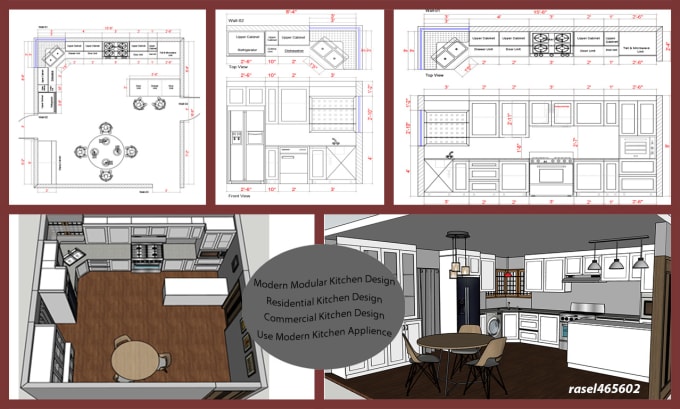 Gig Preview - Modeling your kitchen and closet design in auto cad and sketch up