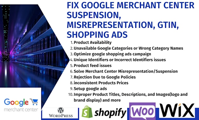 Gig Preview - Fix google merchant center suspension, misrepresentation, gtin, shopping ads