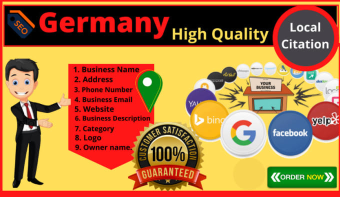 Gig Preview - Do 200 top germany citations for local business seo