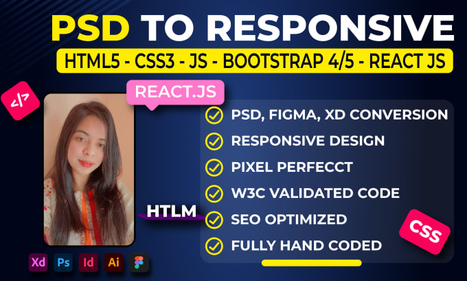 Gig Preview - Do psd to html, ai to html, pdf to html bootstrap website designs