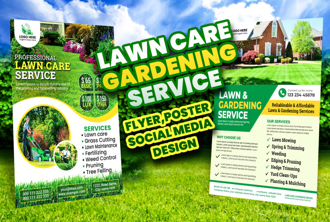 Gig Preview - Design lawn care gardening landscaping grass trimming eco service flyer poster