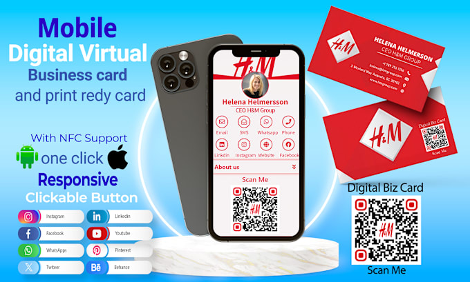 Gig Preview - Do professional clickable digital business card biz card vcard with qr code