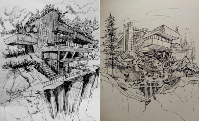 Gig Preview - Draw architectural building sketch and landscape drawings by hand