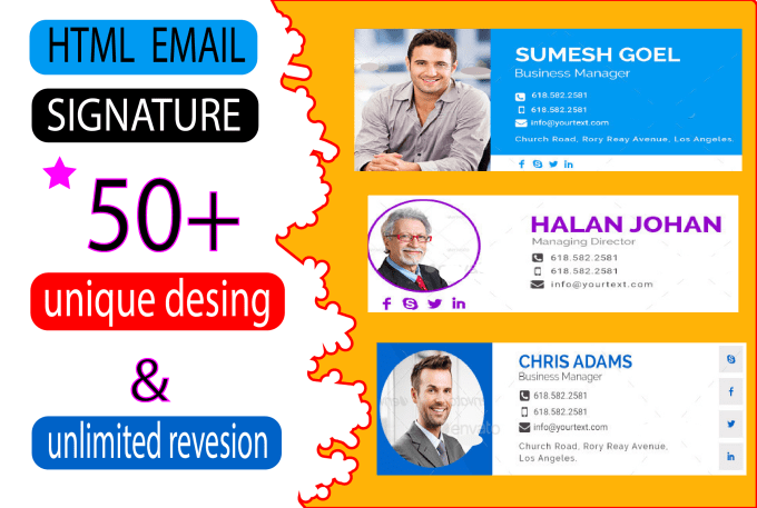 Gig Preview - Make or remake html email signature for gmail outlook others