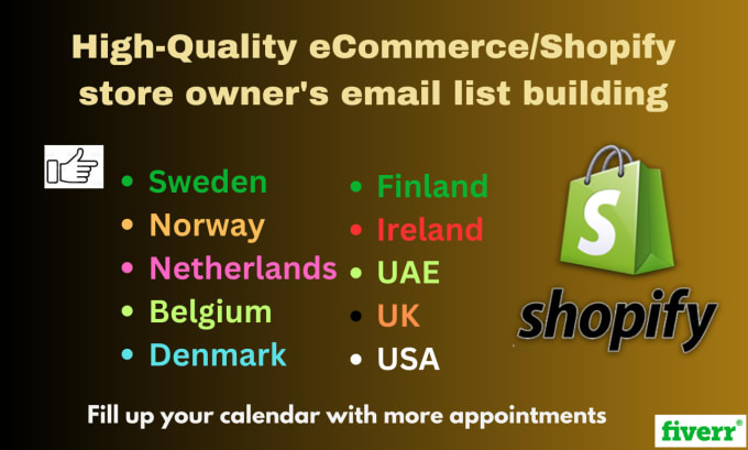 Gig Preview - Give sweden norway shopify store ecommerce store leads list