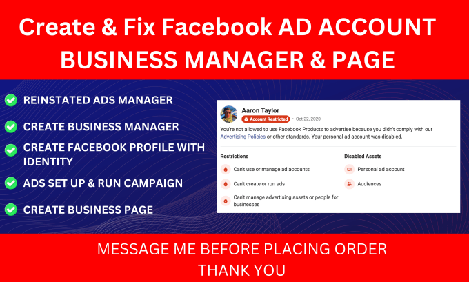 Gig Preview - Create and fix facebook ad account, business manager, page