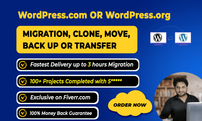 Gig Preview - Migrate wordpress com to wordpress org or move, transfer, backup 1 hour