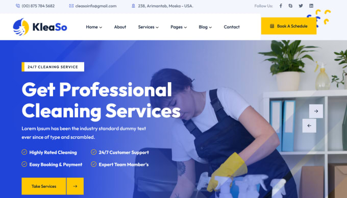 Gig Preview - Build office cleaning, house cleaning website, cleaning service, booking website