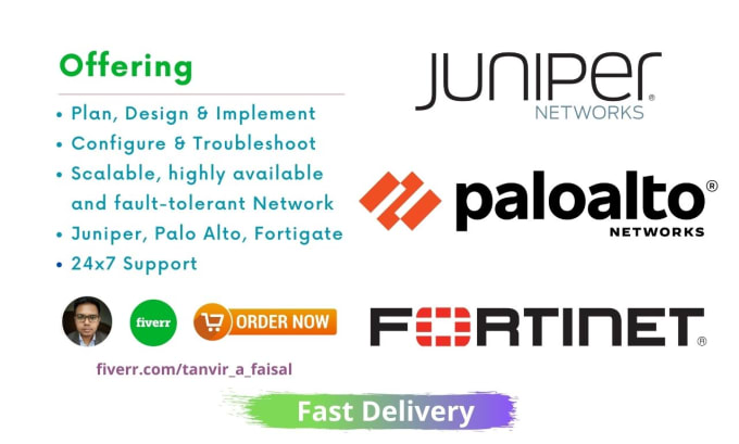 Gig Preview - Setup and troubleshoot juniper paloalto fortinet firewall