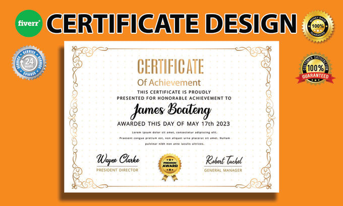 Gig Preview - Do any professional certificate template, diploma, award, certificate design