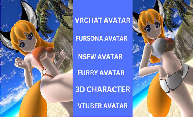 create 3d nfsw furry vrchat avatar, furry avatar, fursona character, nsfw