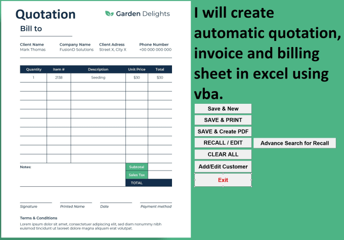 Gig Preview - Be virtual assistant to automate quotation, invoice and billing sheet in excel