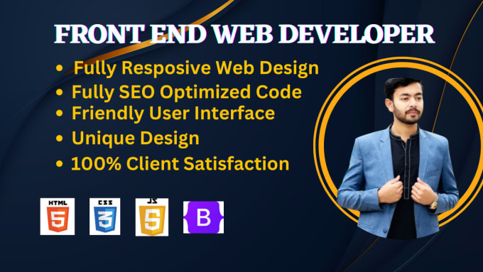 Gig Preview - Front end web developer website development in HTML, CSS, javascript, bootstrap