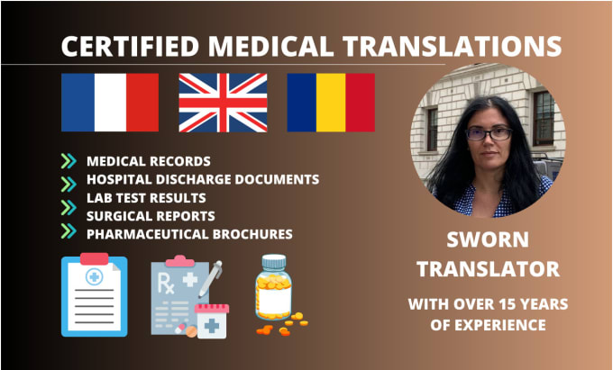 Gig Preview - Provide a certified medical translation between english, french or romanian