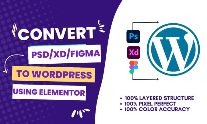 Gig Preview - Convert xd, figma, PSD to wordpress using elementor