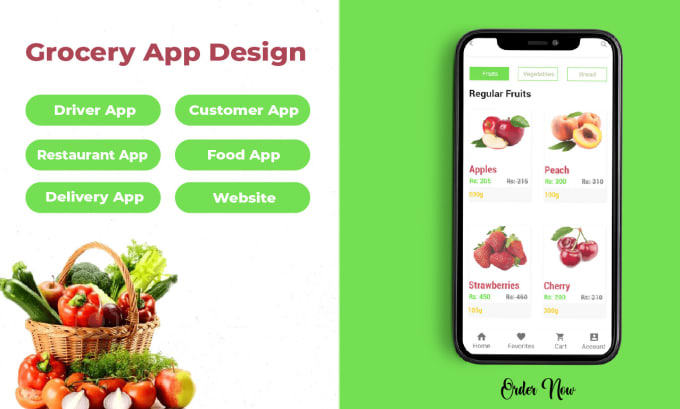 Gig Preview - Design a high quality food and grocery delivery app UI UX