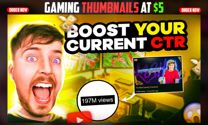 Gig Preview - Design eye catchy youtube gaming thumbnail in 5 hours