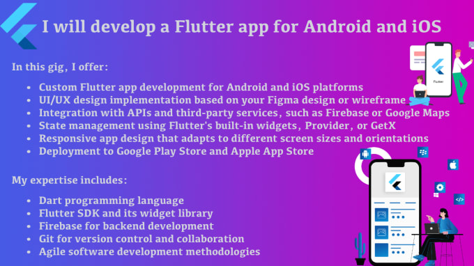 Gig Preview - Develop a flutter app for android and ios