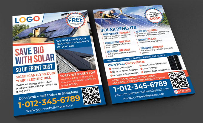 Gig Preview - Design flyer, postcard, door hanger for solar energy, roofing, repair, cleaning