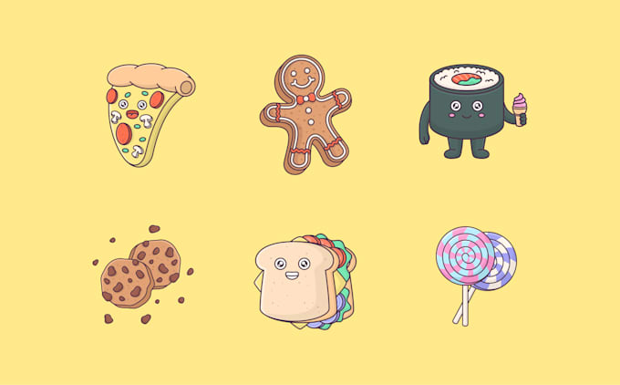 Gig Preview - Draw line art cartoon characters, objects, food illustration