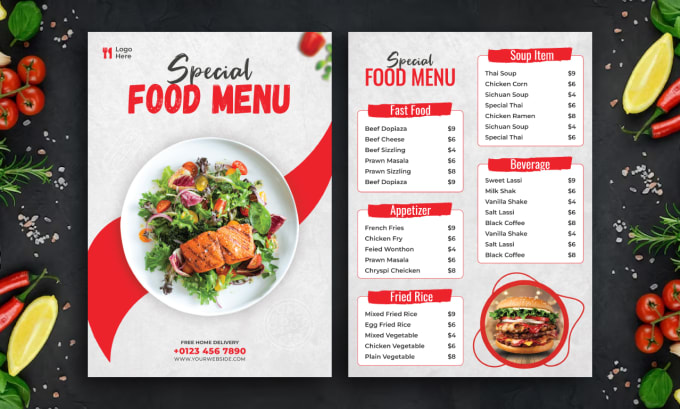 Gig Preview - Do digital food restaurant menu, menu board, or menu card design