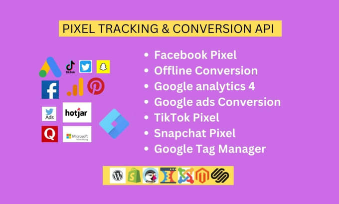 Gig Preview - Setup facebook conversion API, tik tok pixel, pinterest tag, ga4 with GTM