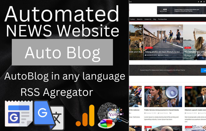 Gig Preview - Create autopilot,autoblog news RSS aggregator,  automated wordpress blog website