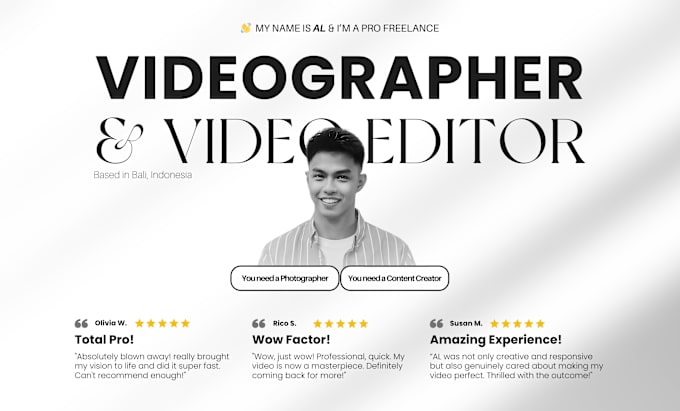 Gig Preview - Be your world class videographer in bali