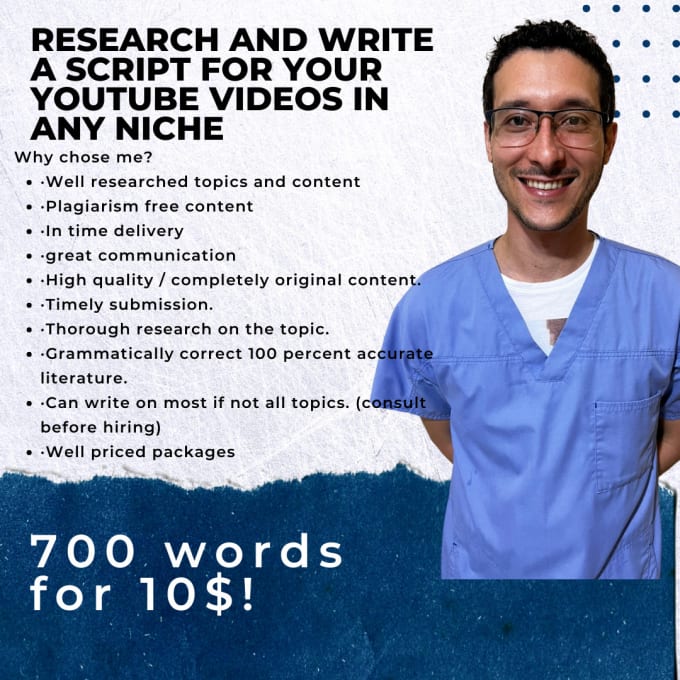 Gig Preview - Research and write a script for your youtube videos in any niche