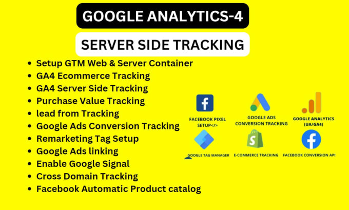 Gig Preview - Setup google analytics 4, ga4 ecommerce server side tracking, ads conversion gtm